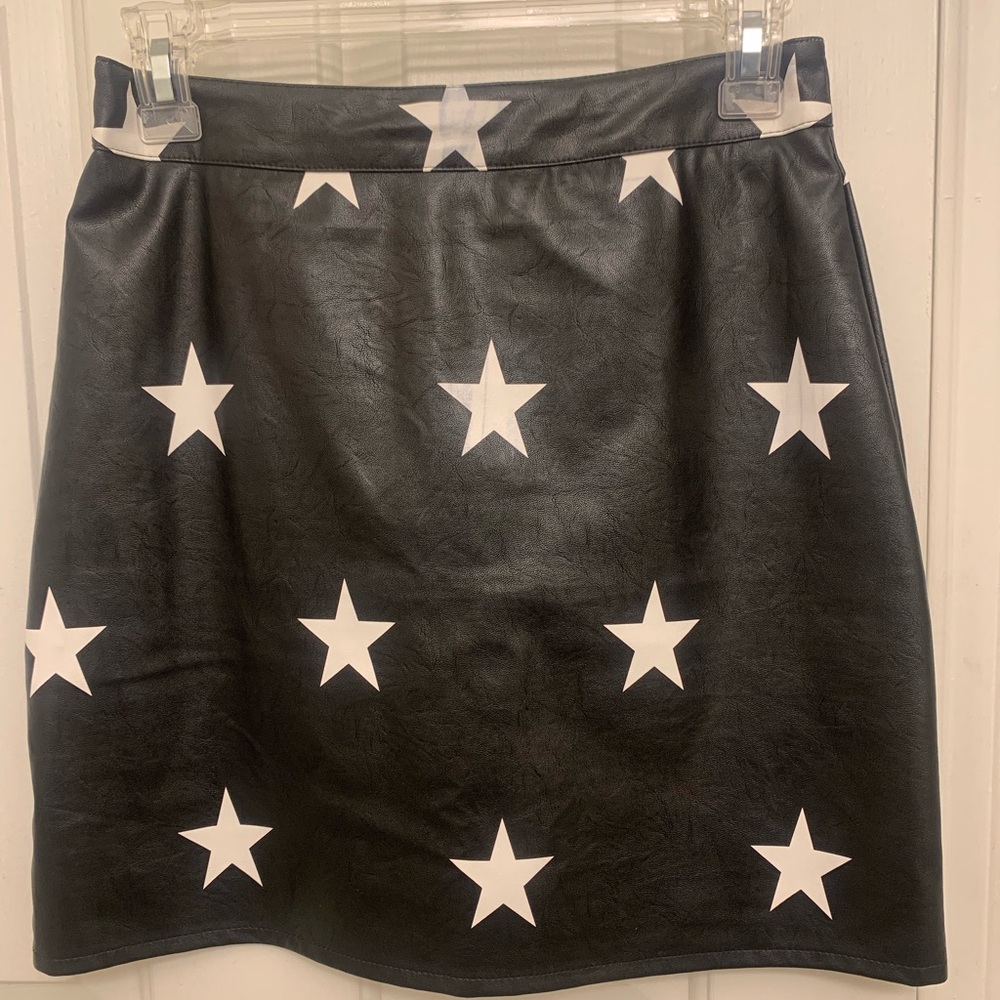 Nasty Gal Black/White Star Faux Leather Mini Skirt